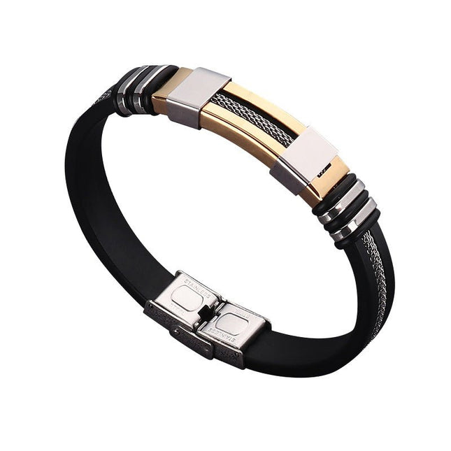 Herren Armband aus Edelstahl & Silikon – Schwarz/Gold mit Magnetverschluss (Armbänder) kaufen bei Linkreich – Jetzt entdecken!