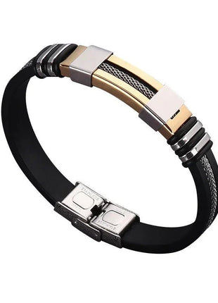 Herren Armband Edelstahl & Silikon – Schwarz/Gold Magnetverschluss - Gold 21 cm Linkreich