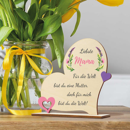 SEO. Herz Holzaufsteller "Liebste Mama" zum Muttertag - Für mich Linkreich