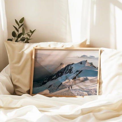Mont Blanc Mountaineering Wall Art – Climbers at Sunrise, Chamonix Alpine Print