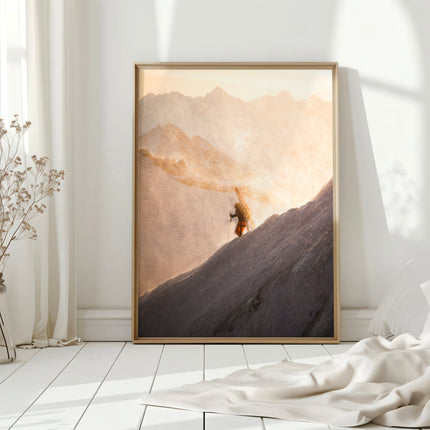Skier on Midi Arete Wall Art Print | Chamonix Ski Adventure Decor
