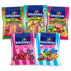 Hitschies Snackpaket mit fünf Sorten: Saure Drachenzungen, Saure Krakenarme, Brizzl-Bälle, Berry Mix und Original Mix