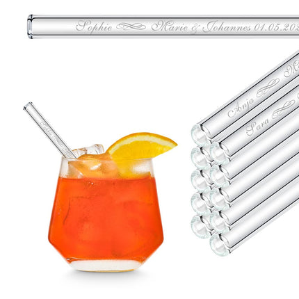 SEO. Hochzeit Gastgeschenk gravierte Glasstrohhalme mit 10 individuellen Gast Namen - 15 cm Linkreich