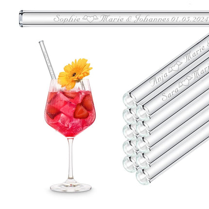 SEO. Hochzeit Gastgeschenk gravierte Glasstrohhalme mit 10 individuellen Gast Namen - 20 cm Linkreich
