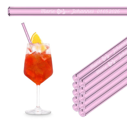 SEO. Hochzeit Gastgeschenk gravierte Glasstrohhalme mit 10 individuellen Gast Namen - 20 cm Linkreich
