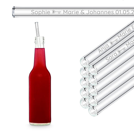 Hochzeit Gastgeschenk gravierte Glasstrohhalme mit 10 individuellen Gast Namen (Glasstrohhalme) kaufen bei Linkreich – Jetzt entdecken!