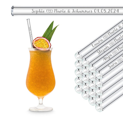 SEO. Hochzeit Gastgeschenk gravierte Glasstrohhalme mit 50 individuellen Gast Namen - 23 cm Linkreich