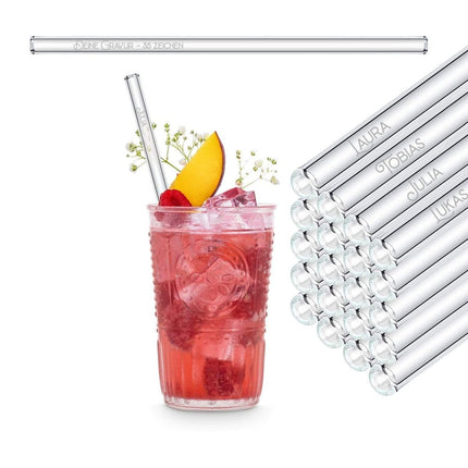 SEO. Hochzeit Gastgeschenk gravierte Glasstrohhalme mit 50 individuellen Gast Namen - 27 cm Linkreich