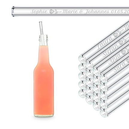 SEO. Hochzeit Gastgeschenk gravierte Glasstrohhalme mit 50 individuellen Gast Namen - 27 cm Linkreich