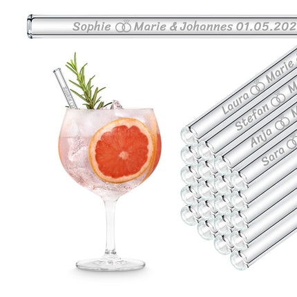 SEO. Hochzeit Gastgeschenk gravierte Glasstrohhalme mit 50 individuellen Gast Namen - 15 cm Linkreich