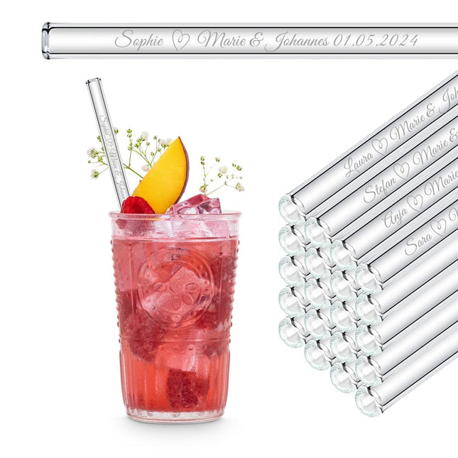 SEO. Hochzeit Gastgeschenk gravierte Glasstrohhalme mit 50 individuellen Gast Namen - 20 cm Linkreich