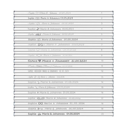 SEO. Hochzeit Gastgeschenk gravierte Glasstrohhalme mit 50 individuellen Gast Namen - 20 cm Linkreich