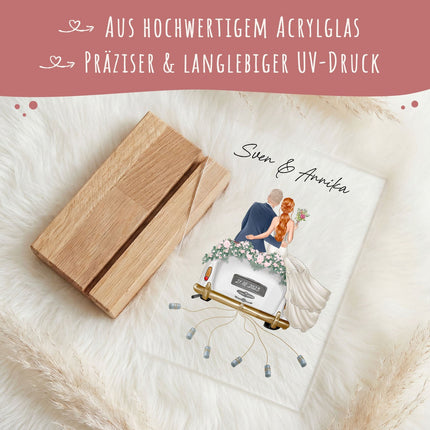 SEO. Hochzeitsauto auf Acrylglas - Personalisiertes Geldgeschenk zur Hochzeit - Linkreich