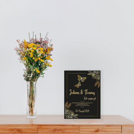 SEO. Hochzeitseinladungskarte im Black & Golden Butterflies Design - Linkreich