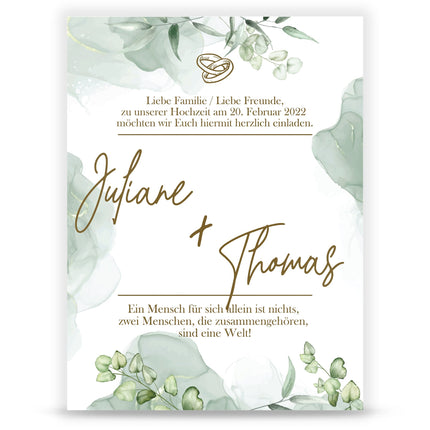 SEO. Hochzeitseinladungskarte im Eucalyptus Marble Design - Linkreich