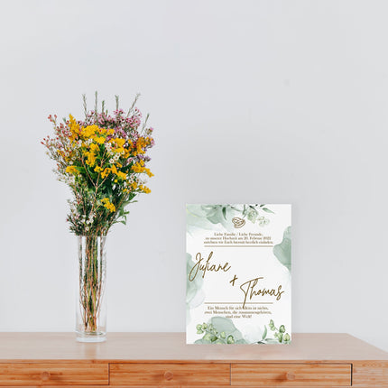 SEO. Hochzeitseinladungskarte im Eucalyptus Marble Design - Linkreich