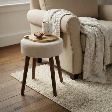 Hocker Fußhocker Polsterhocker Cord Holzbeine Sitzhocker rund beige 35x45 cm (Hocker) kaufen bei Linkreich – Jetzt entdecken!