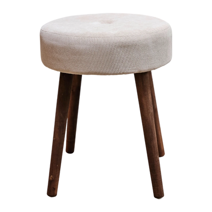 Hocker Fußhocker Polsterhocker Cord Holzbeine Sitzhocker rund beige 35x45 cm (Hocker) kaufen bei Linkreich – Jetzt entdecken!