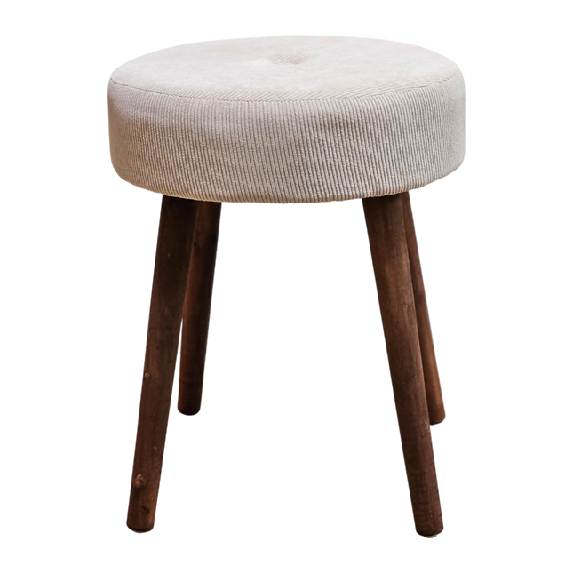 Hocker Fußhocker Polsterhocker Cord Holzbeine Sitzhocker rund beige 35x45 cm (Hocker) kaufen bei Linkreich – Jetzt entdecken!