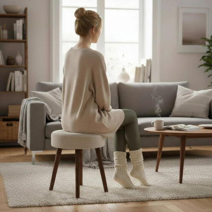 Hocker Fußhocker Polsterhocker Cord Holzbeine Sitzhocker rund beige 35x45 cm (Hocker) kaufen bei Linkreich – Jetzt entdecken!