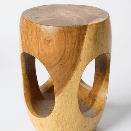 Holz Beistelltisch – Couchtisch Blumenhocker Hocker - Handgefertigt – Abgerundet mit O - Ausschnitt Suar - Holz - 50x30x30 cm (Beistelltisch) kaufen bei Linkreich – Jetzt entdecken!