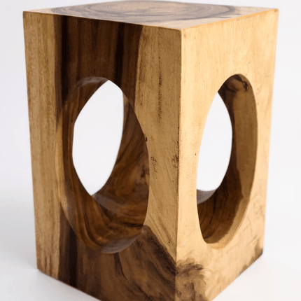 Holz Beistelltisch – Couchtisch Blumenhocker Hocker - Handgefertigt – Eckig mit O - Ausschnitt Suarholz - 45x30x30 cm (Beistelltisch) kaufen bei Linkreich – Jetzt entdecken!