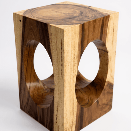 Holz Beistelltisch – Couchtisch Blumenhocker Hocker - Handgefertigt – Eckig mit O - Ausschnitt Suarholz - 45x30x30 cm (Beistelltisch) kaufen bei Linkreich – Jetzt entdecken!