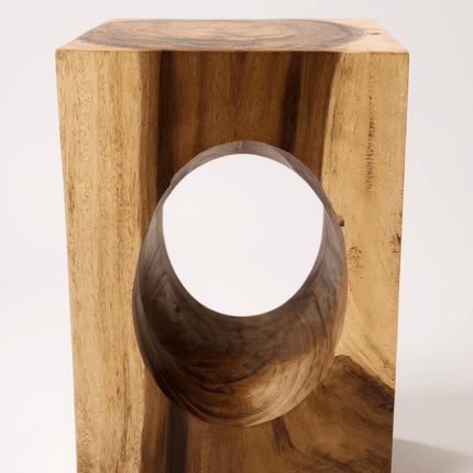 Holz Beistelltisch – Couchtisch Blumenhocker Hocker - Handgefertigt – Eckig mit O - Ausschnitt Suarholz - 45x30x30 cm (Beistelltisch) kaufen bei Linkreich – Jetzt entdecken!