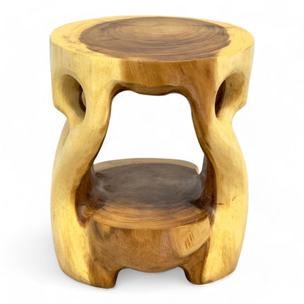 Holz Beistelltisch - Hocker, Nachttisch, Pflanzenhocker, Ablagetisch - Rundes Naturdesign mit organischer Form – Massiv aus Teakholz – 40x34x34 cm (Beistelltisch) kaufen bei Linkreich – Jetzt entdecken!