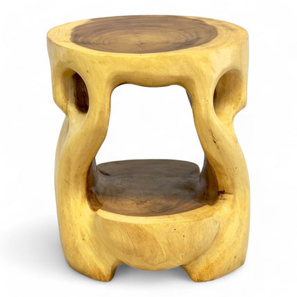 Holz Beistelltisch - Hocker, Nachttisch, Pflanzenhocker, Ablagetisch - Rundes Naturdesign mit organischer Form – Massiv aus Teakholz – 40x34x34 cm (Beistelltisch) kaufen bei Linkreich – Jetzt entdecken!