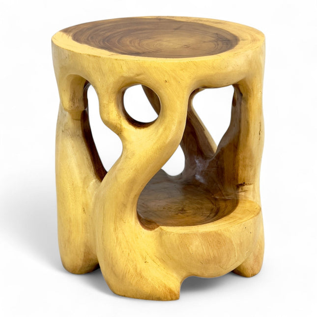Holz Beistelltisch - Hocker, Nachttisch, Pflanzenhocker, Ablagetisch - Rundes Naturdesign mit organischer Form – Massiv aus Teakholz – 40x34x34 cm (Beistelltisch) kaufen bei Linkreich – Jetzt entdecken!