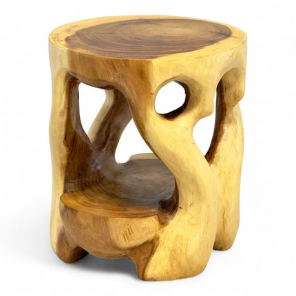 Holz Beistelltisch - Hocker, Nachttisch, Pflanzenhocker, Ablagetisch - Rundes Naturdesign mit organischer Form – Massiv aus Teakholz – 40x34x34 cm (Beistelltisch) kaufen bei Linkreich – Jetzt entdecken!