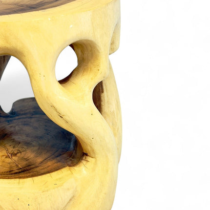 Holz Beistelltisch - Hocker, Nachttisch, Pflanzenhocker, Ablagetisch - Rundes Naturdesign mit organischer Form – Massiv aus Teakholz – 40x34x34 cm (Beistelltisch) kaufen bei Linkreich – Jetzt entdecken!