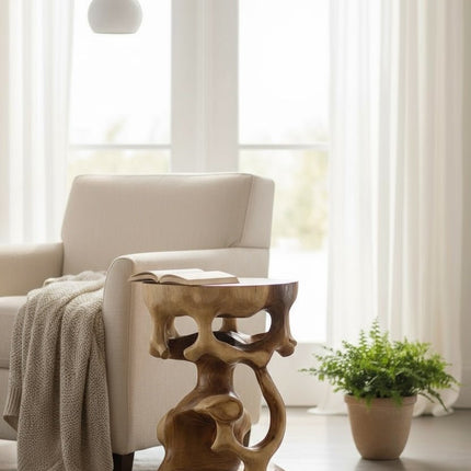 Holz Beistelltisch - Holzhocker Blumenhocker Hocker - Handgefertigt - Rund in Bonsai Style Saman - Holz - 40x30x30 cm () kaufen bei Linkreich – Jetzt entdecken!