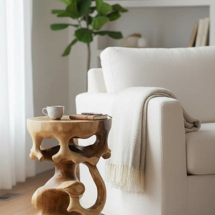 Holz Beistelltisch - Holzhocker Blumenhocker Hocker - Handgefertigt - Rund in Bonsai Style Saman - Holz - 40x30x30 cm () kaufen bei Linkreich – Jetzt entdecken!