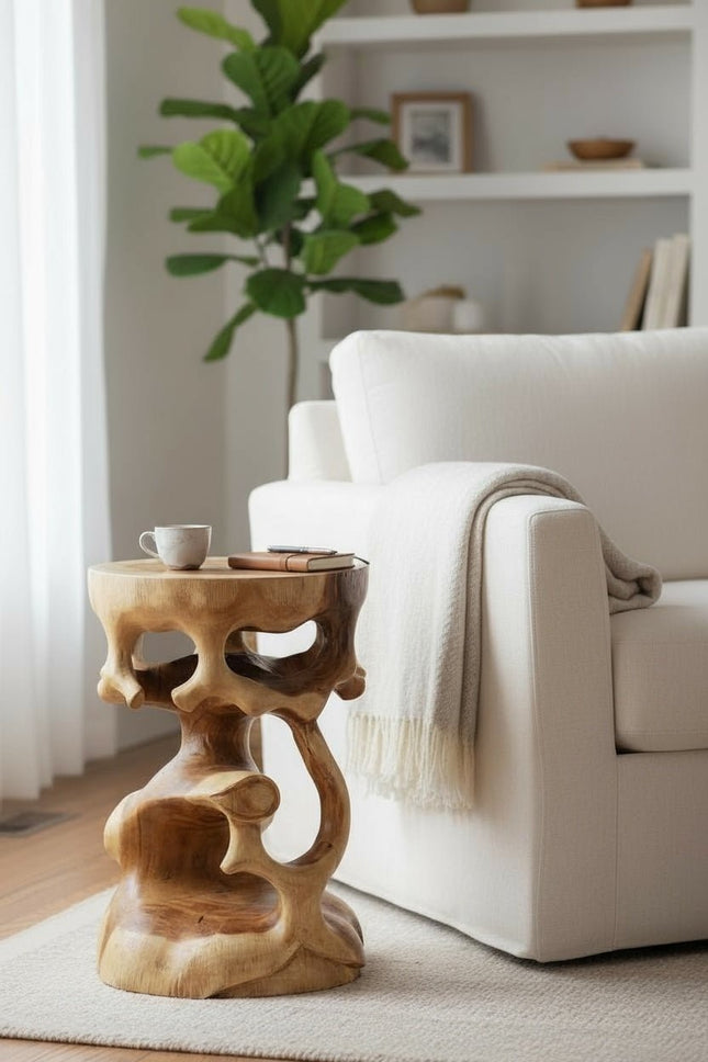 Holz Beistelltisch - Holzhocker Blumenhocker Hocker - Handgefertigt - Rund in Bonsai Style Saman - Holz - 40x30x30 cm () kaufen bei Linkreich – Jetzt entdecken!