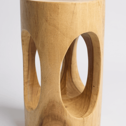 Holz Beistelltisch - Holzhocker Blumenhocker Hocker - Handgefertigt - Rund mit O - Ausschnitt Saman - Holz - 50x30x30 cm (Beistelltisch) kaufen bei Linkreich – Jetzt entdecken!