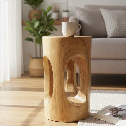 Holz Beistelltisch - Holzhocker Blumenhocker Hocker - Handgefertigt - Rund mit O - Ausschnitt Saman - Holz - 50x30x30 cm (Beistelltisch) kaufen bei Linkreich – Jetzt entdecken!