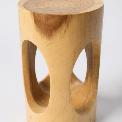 Holz Beistelltisch - Holzhocker Blumenhocker Hocker - Handgefertigt - Rund mit O - Ausschnitt Saman - Holz - 50x30x30 cm (Beistelltisch) kaufen bei Linkreich – Jetzt entdecken!