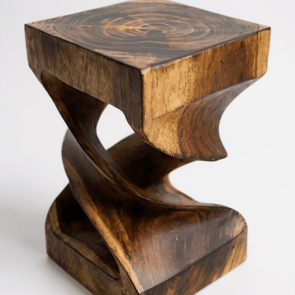 Holz Beistelltisch - Holzhocker Couchtisch - Flambierter Handgefertigt - Gedreht aus massivem Suarholz - 50x28x28 cm () kaufen bei Linkreich – Jetzt entdecken!