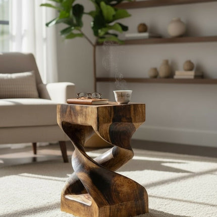 Holz Beistelltisch - Holzhocker Couchtisch - Flambierter Handgefertigt - Gedreht aus massivem Suarholz - 50x28x28 cm () kaufen bei Linkreich – Jetzt entdecken!