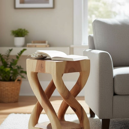 Holz Beistelltisch - Holzhocker Couchtisch - Handgefertigt - Gedreht aus hellen massivem Suarholz - 50x28x28 cm () kaufen bei Linkreich – Jetzt entdecken!