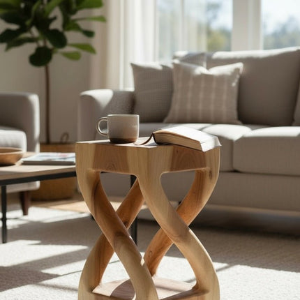 Holz Beistelltisch - Holzhocker Couchtisch - Handgefertigt - Gedreht aus hellen massivem Suarholz - 50x28x28 cm () kaufen bei Linkreich – Jetzt entdecken!