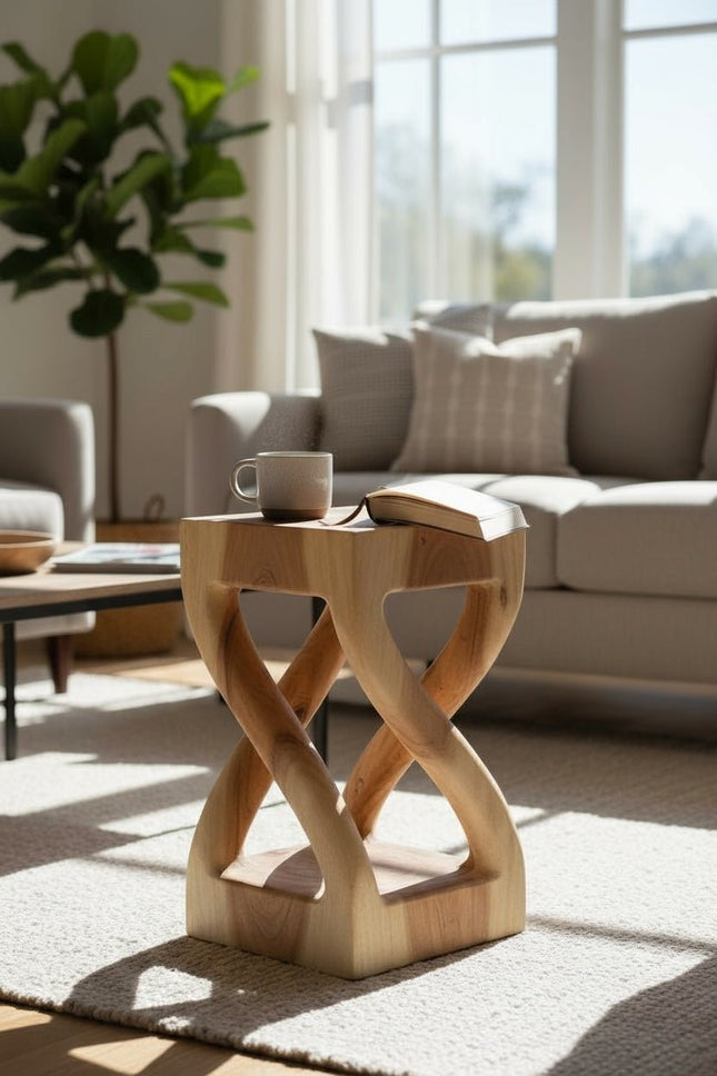 Holz Beistelltisch - Holzhocker Couchtisch - Handgefertigt - Gedreht aus hellen massivem Suarholz - 50x28x28 cm () kaufen bei Linkreich – Jetzt entdecken!