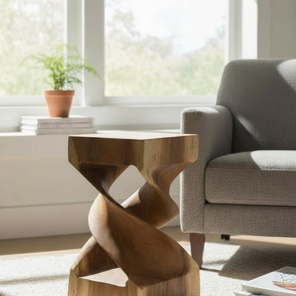 Holz Beistelltisch - Holzhocker Couchtisch - Handgefertigt - Gedreht aus massivem Suarholz - 50x28x28 cm () kaufen bei Linkreich – Jetzt entdecken!