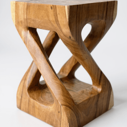 Holz Beistelltisch - Holzhocker Couchtisch - Handgefertigt – Kantig gedreht aus massivem Suarholz - 50x28x28 cm (Beistelltisch) kaufen bei Linkreich – Jetzt entdecken!