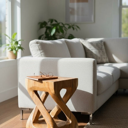 Holz Beistelltisch - Holzhocker Couchtisch - Handgefertigt – Kantig gedreht aus massivem Suarholz - 50x28x28 cm (Beistelltisch) kaufen bei Linkreich – Jetzt entdecken!