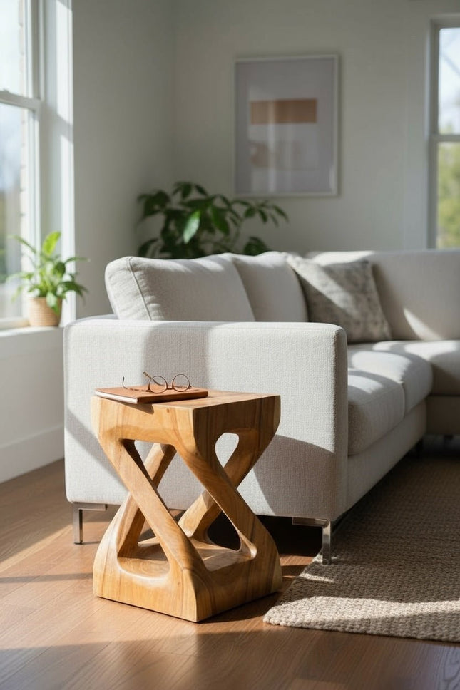 Holz Beistelltisch - Holzhocker Couchtisch - Handgefertigt – Kantig gedreht aus massivem Suarholz - 50x28x28 cm (Beistelltisch) kaufen bei Linkreich – Jetzt entdecken!