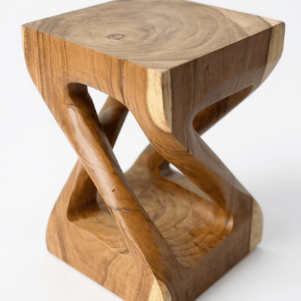 Holz Beistelltisch - Holzhocker Couchtisch - Handgefertigt – Kantig gedreht aus massivem Suarholz - 50x28x28 cm (Beistelltisch) kaufen bei Linkreich – Jetzt entdecken!