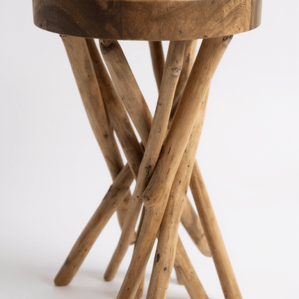 Holz Beistelltisch – Holzhocker Couchtisch – Handgefertigt – Verzweigt aus Suar - und Teakholz – 50x28x28 cm (Beistelltisch) kaufen bei Linkreich – Jetzt entdecken!